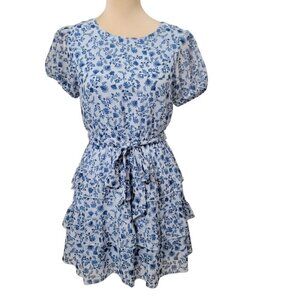 Xtraordinary Size S Blue Ditzy Floral Pattern Tiered Mini Dress, EUC